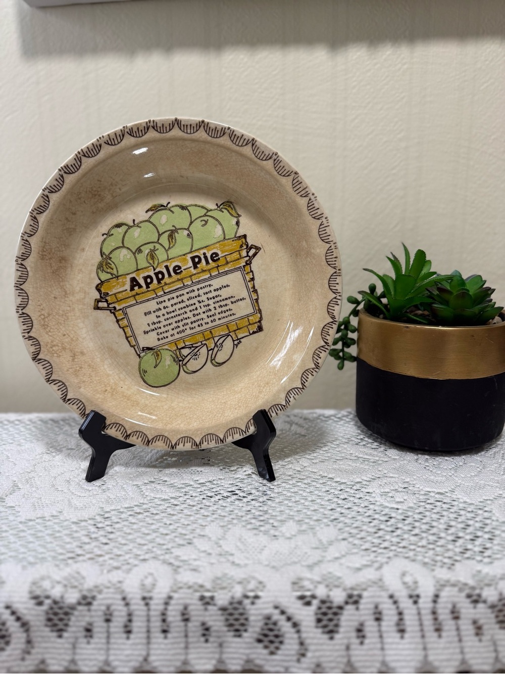 Vintage 1980's USA Made APPLE PIE Recipe BAKING DISH Pie Plate - Picture 3 of 9